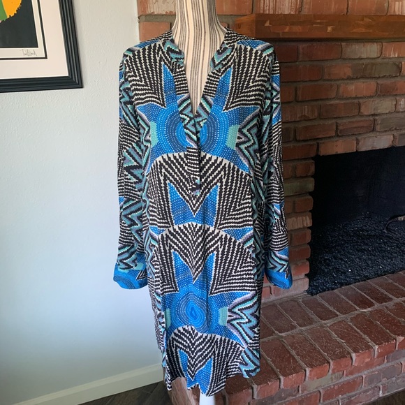 Mara Hoffman Dresses & Skirts - Mara Hoffman Geometric Crepe Shirt Dress Sz L